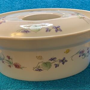 Vintage Cordon Bleu Floral Cream Cookware Dish with Lid